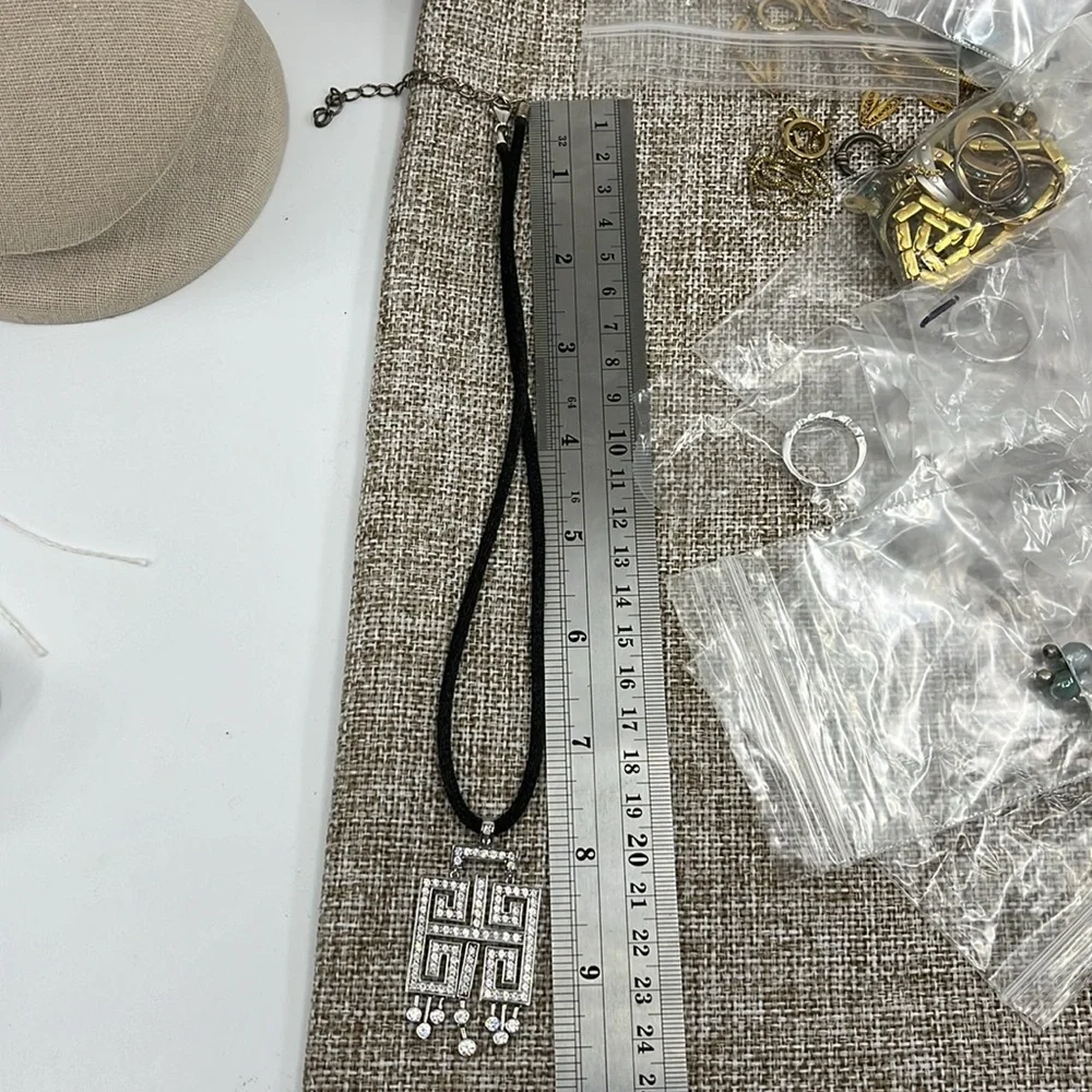 925 Diamonique QVC Geometric Statement Necklace w/ Black Adjustable Cord